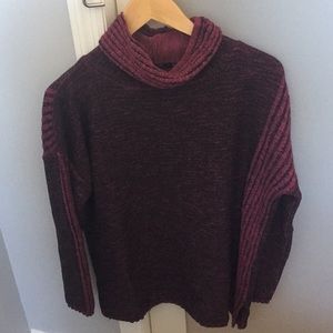 purple/red and black turtleneck sweater